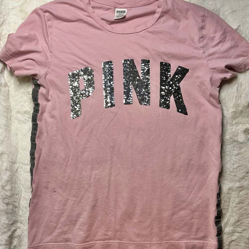 Victoria's Secret PINK Sequin Bling Logo T-Shirt